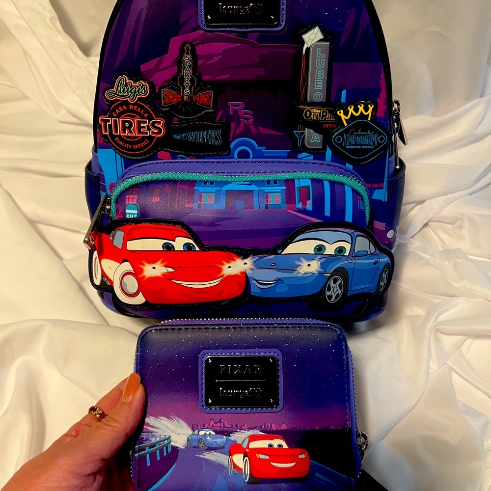 Loungefly Pixar Cars Backpack and Wallet - Purple and Blue